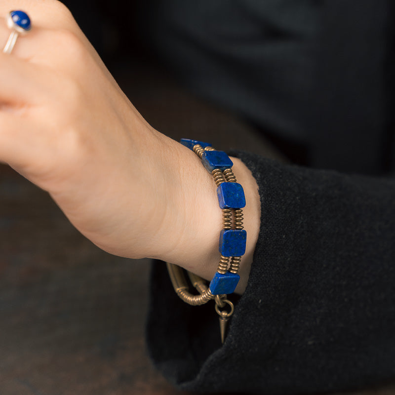 【Frozen Lake Night Pattern】Lapis Lazuli/Bronze Bracelet