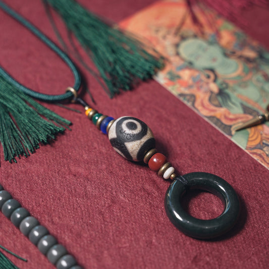 【Qiangtang Backbone】Tibetan Gobi Jade/Natural Dzi Bead Necklace
