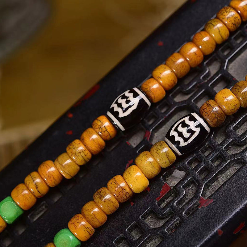 【Five Wealth Gods】Beaded Necklace with 108 yak bone beads