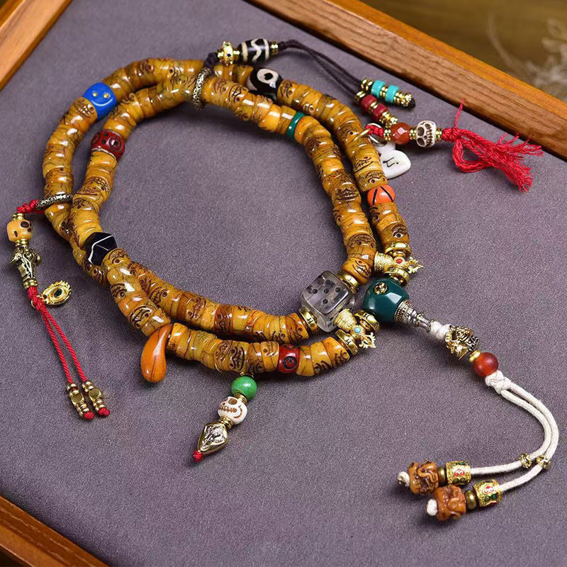 【Tibetan Beads Flame Spring】Carved Agate 108 Bead Pendant