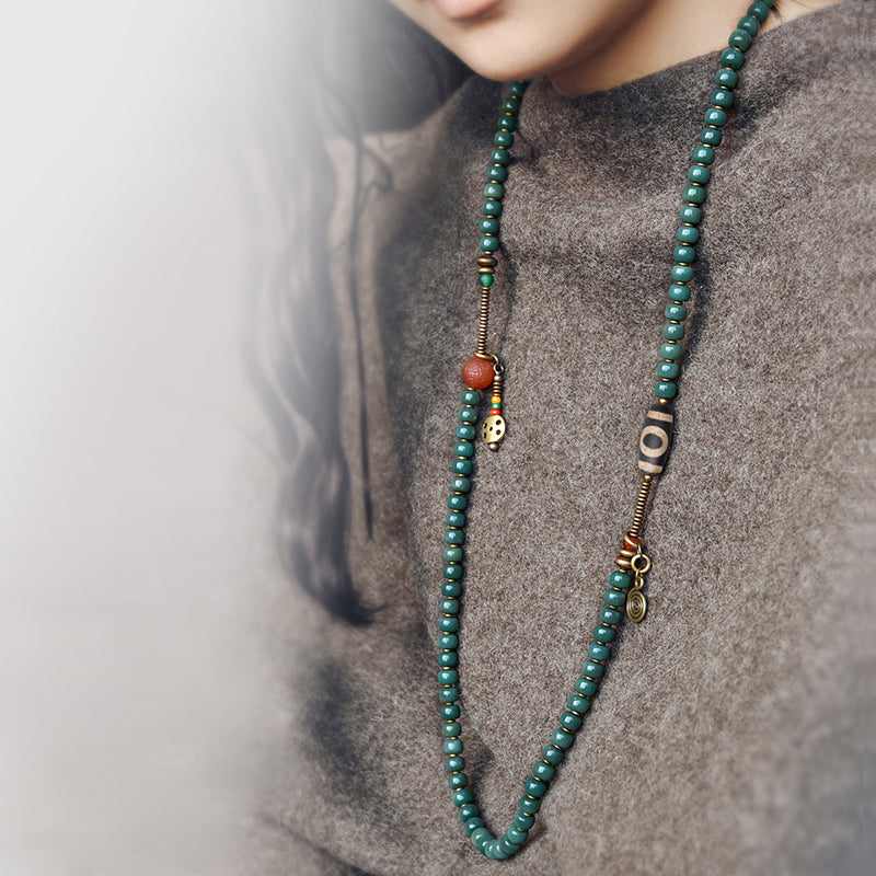 【Tibetan Yin Wheel】Green Shade Bodhi Root Mala