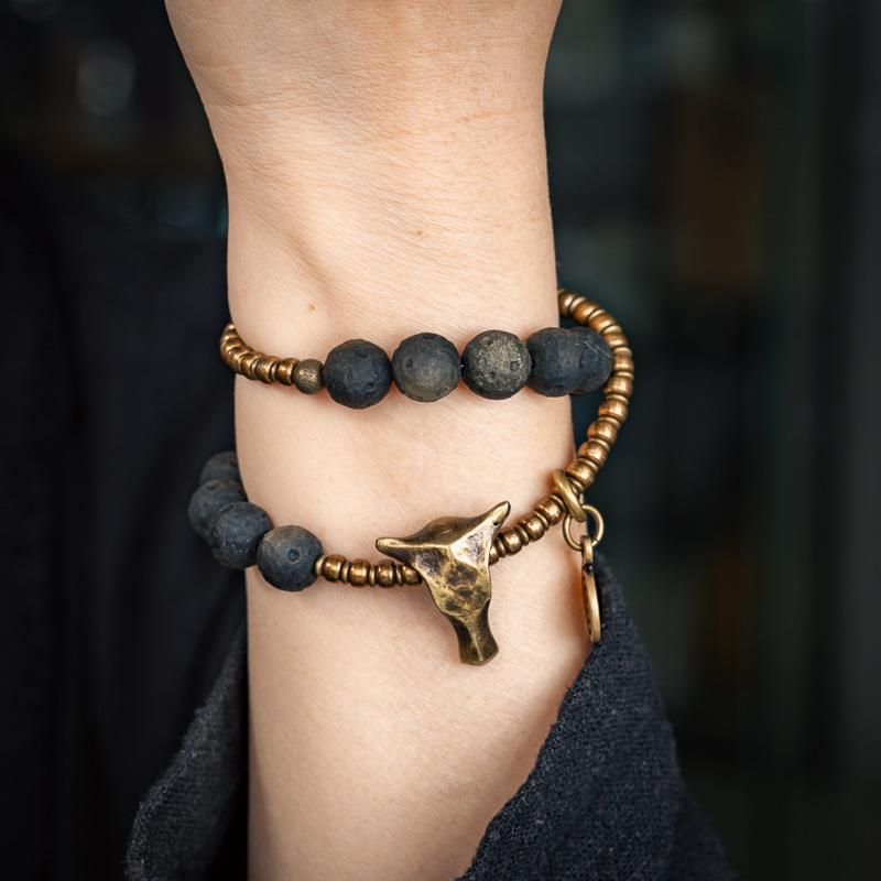 【Molten Gold Rift】Obsidian/Bronze Bracelet &nbsp;