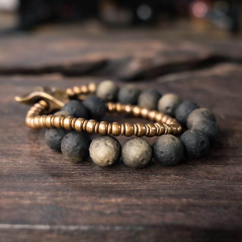 【Molten Gold Rift】Obsidian/Bronze Bracelet &nbsp;