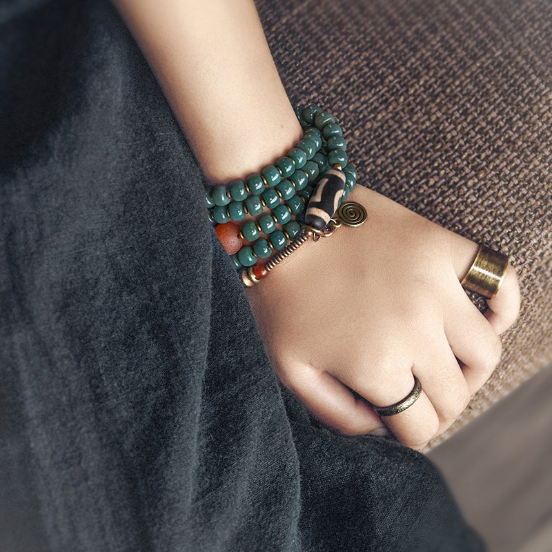 【Tibetan Yin Wheel】Green Shade Bodhi Root Mala