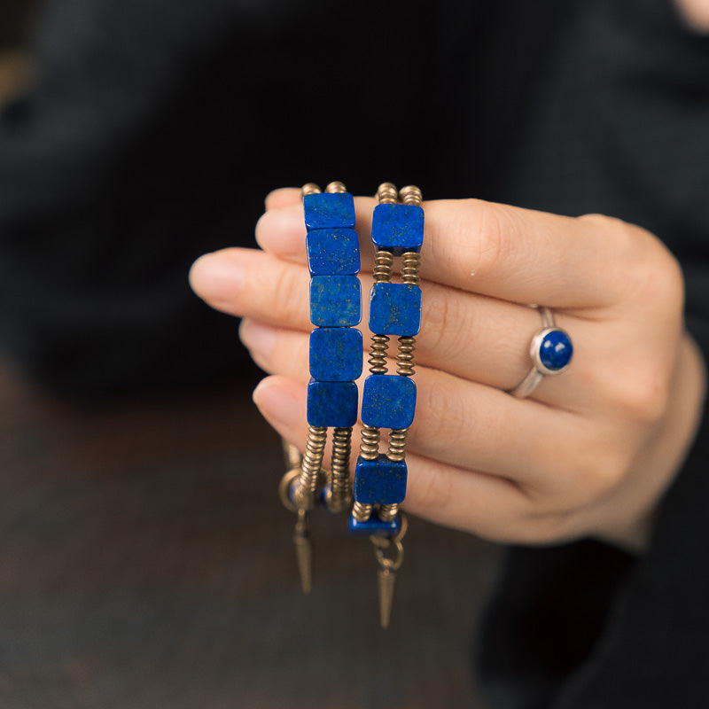 【Frozen Lake Night Pattern】Lapis Lazuli/Bronze Bracelet