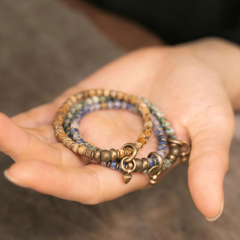 【Cinnabar Tide】Blue-Dotted Pattern Stone / Bronze Bracelet