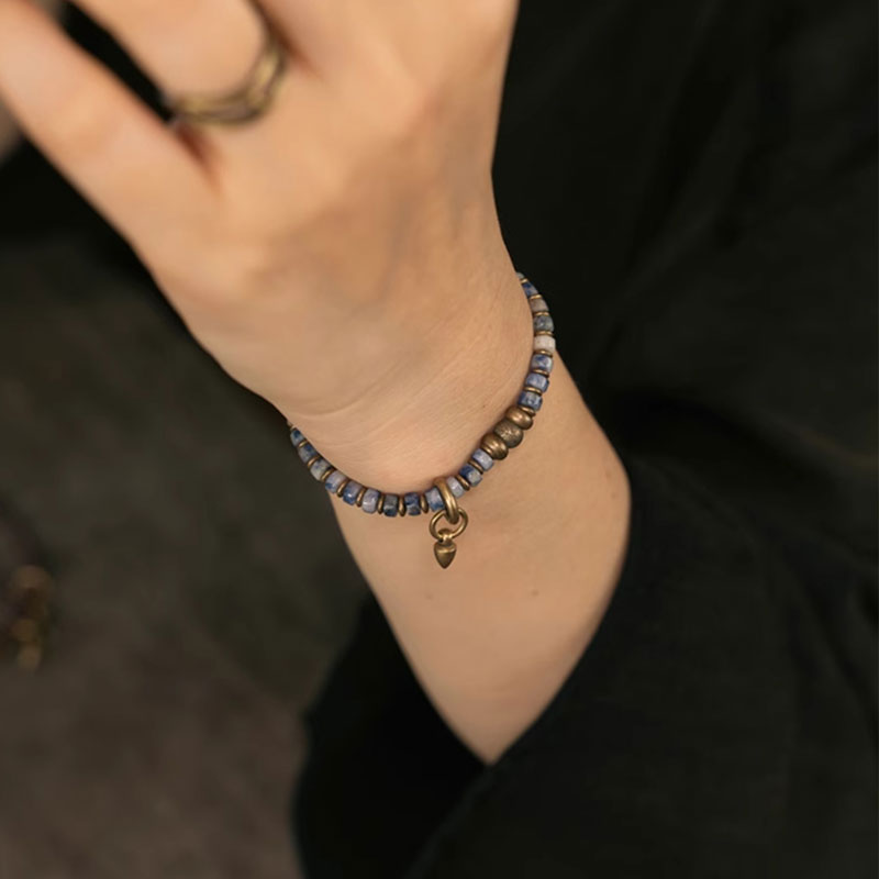 【Cinnabar Tide】Blue-Dotted Pattern Stone / Bronze Bracelet