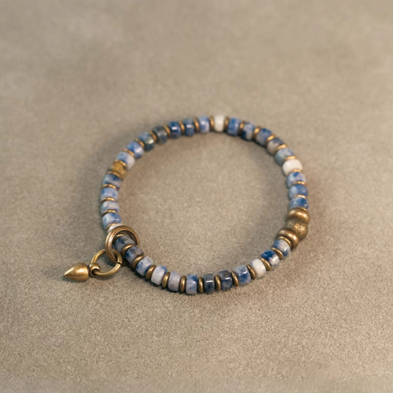 【Cinnabar Tide】Blue-Dotted Pattern Stone / Bronze Bracelet